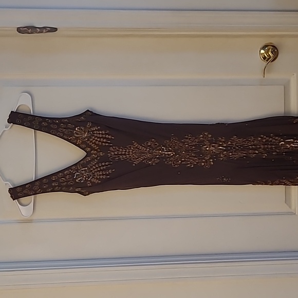 EUC VTG Marina 100% Silk Beaded and Sequined Chocolate Bown Lined Dress - Picture 7 of 17